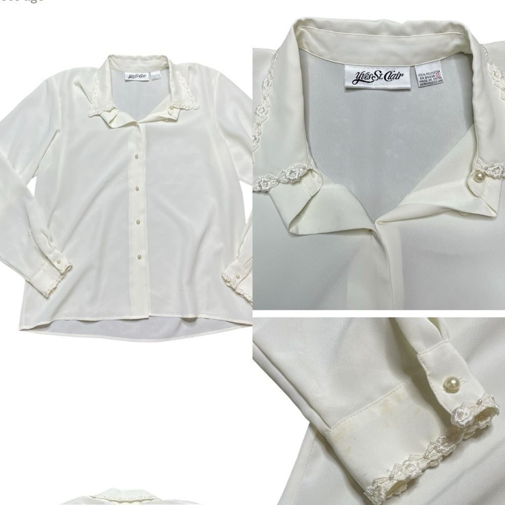 Vintage YVES ST CLAIRE White Women's Long Sleeve Blouse Cream Size 12